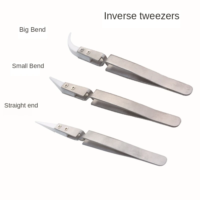 

Anti-Static Ceramic Tweezers with Silver Handle Electronic Heat Resistant Conductive Curved Straight Tweezers Hand Tools