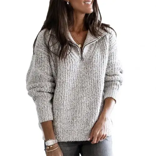 Зимний флисовый свитер мягкий толстый теплый свитер пуловер на молнии женский зимний свитер - Цвет: Grey