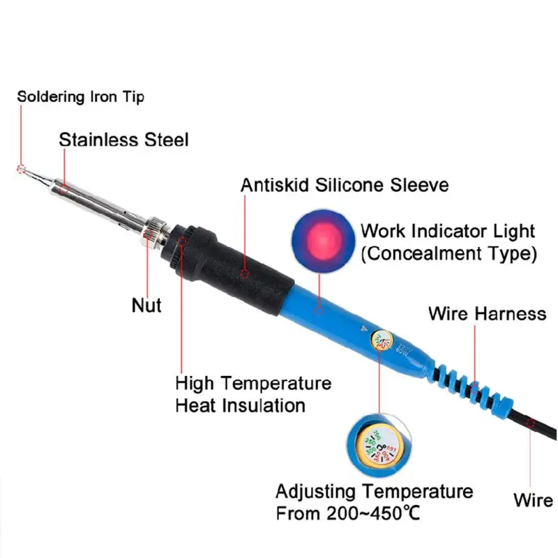 220V 60W EU Plug Electric Soldering Iron Soldering Iron Tips And Kits Adjustable Temperature Internal Heated Welding Tools
