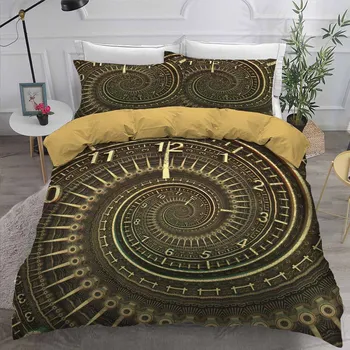 

Golden Clock Timepiece Bedroom Decor Bedding Set Kids Gift Doona Microfiber 1PC Duvet Cover with Pillowcases Dropship