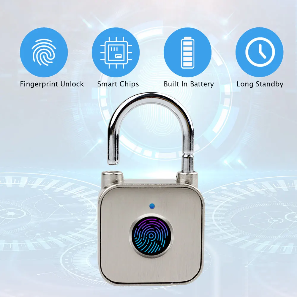 

Smart Fingerprint Lock USB Rechargeable Waterproof Smart Thumbprint Padlock Anti-theft Electric Door Lock For Luggage Case