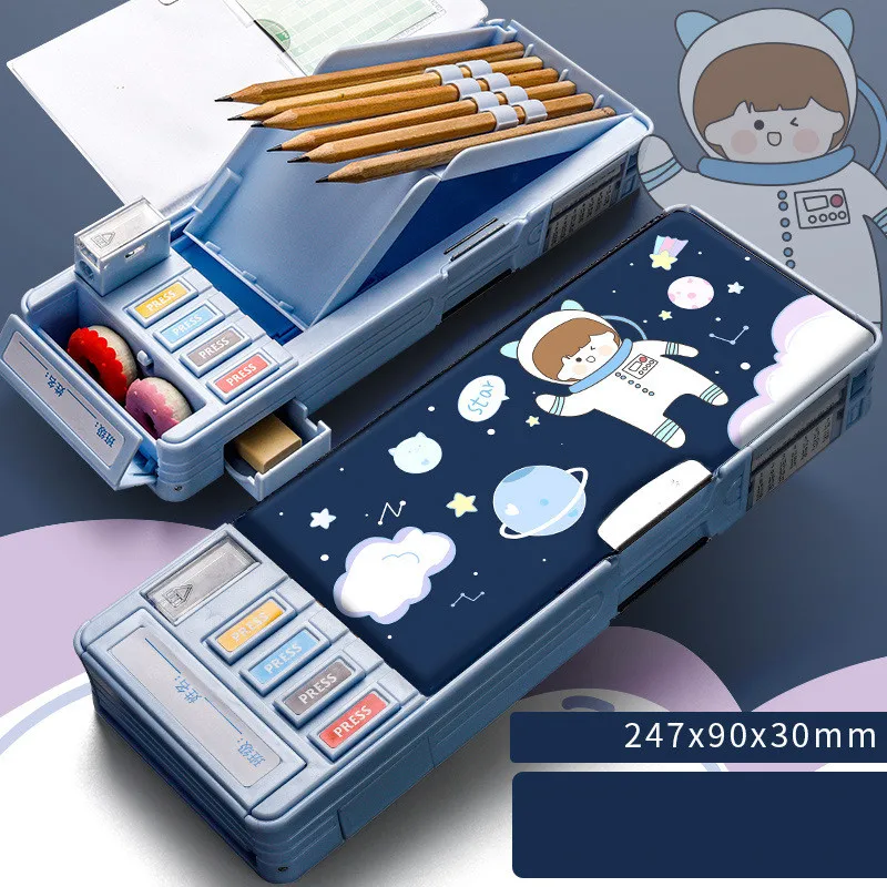Pencil Cases Stationery Box Large Plastic Pencil Case Cartoon Students Kawaii Multifunction Pencil Cases Kids Gift Pen Cases Stationery Box School Supplies