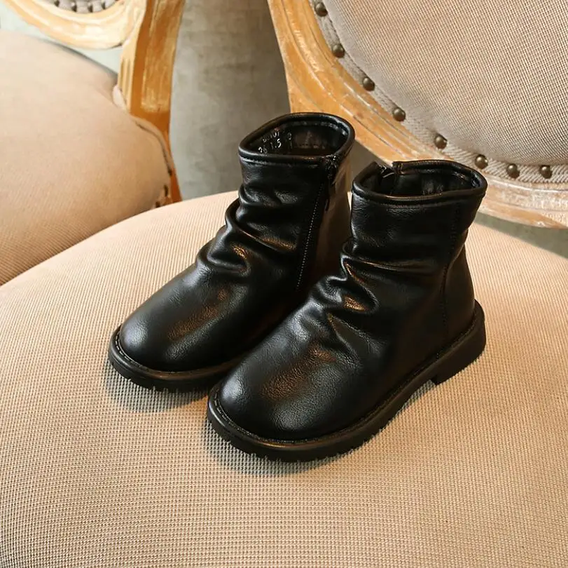 New high quality Genuine leather Girls Long Snow Boots 21-37 Winter Martin boots for Plush Warm Shoes for girls kids Sport Shoes - Цвет: Black