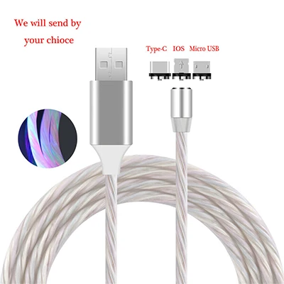 1 м 360 ° Круглый Магнитный светящийся Micro USB Android type-C Lighting TPE зарядный кабель - Цвет: White Micro Cable