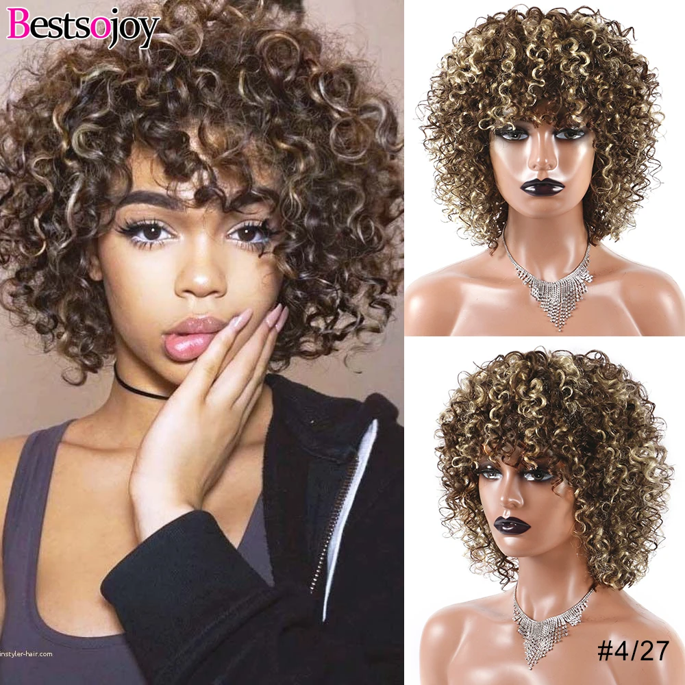 

Brazilian Kinky Curly Human Hair Wigs Glueless Highlight Colored Ombre Brown Short Curly Human Hair Wigs for Black Women Remy