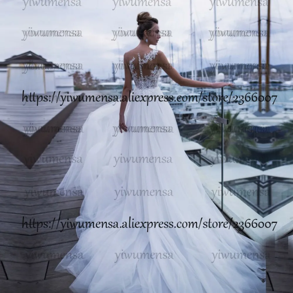 Прозрачный тюль назад роскошное свадебное платье плюс размер Abito Da Sposa кружевное свадебное платье с аппликацией Свадебные платья vestidos De novia