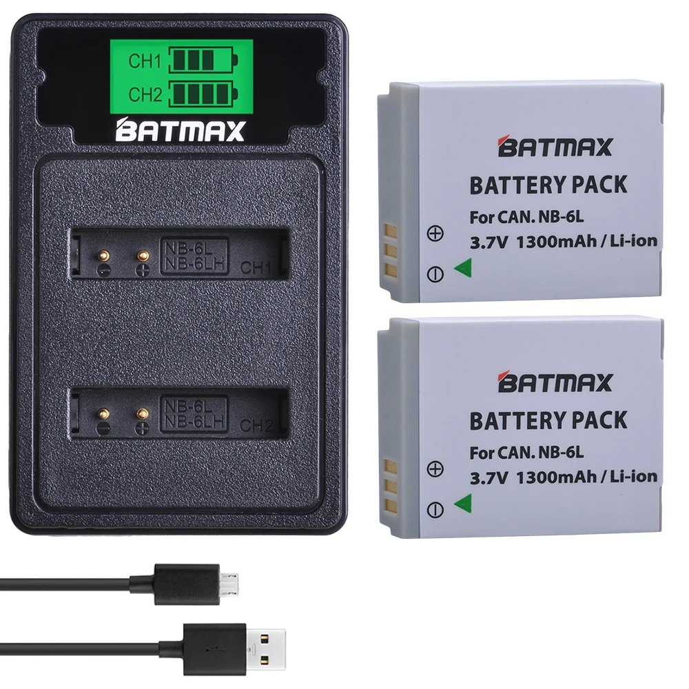 2 uds NB-6LH NB-6L batería + cargador tipo C puerto para Canon PowerShot D10 D20 D30 S95 SX260 SX280 SX540 SX700 SX710 HS Camera