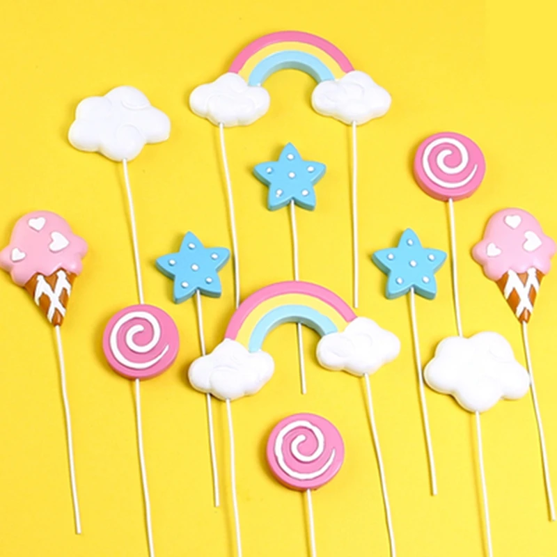 Rainbow Cake Topper Cloud Star Decor Happy Birthday Kids Boys Girls Lollipop Ice Cream Cupcake Decorations | Дом и сад