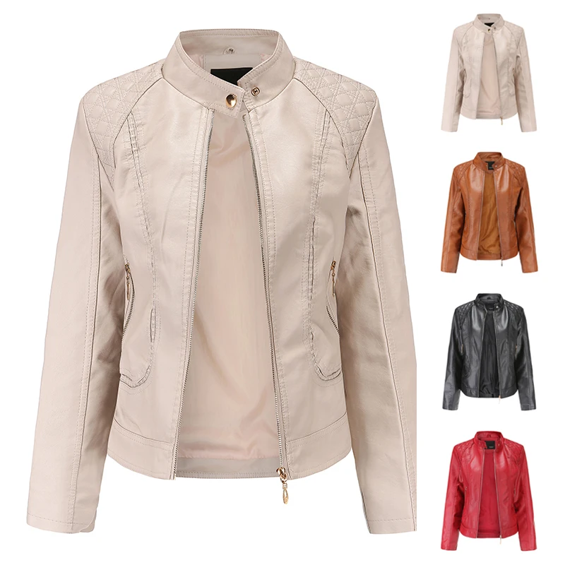 Женское пальто из искусственной кожи, мотоциклетное облегающее пальто, байкерское крутое сексуальное повседневное однотонное короткое пальто, осенняя куртка на молнии с воротником-стойкой, женские куртки