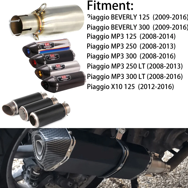 

For Piaggio BEVERLY 125 300 MP3 125 250 300 LT X10 2008-2016 Upgrade Motorcycle Exhaust middle Link Pipe Muffler DB Killer
