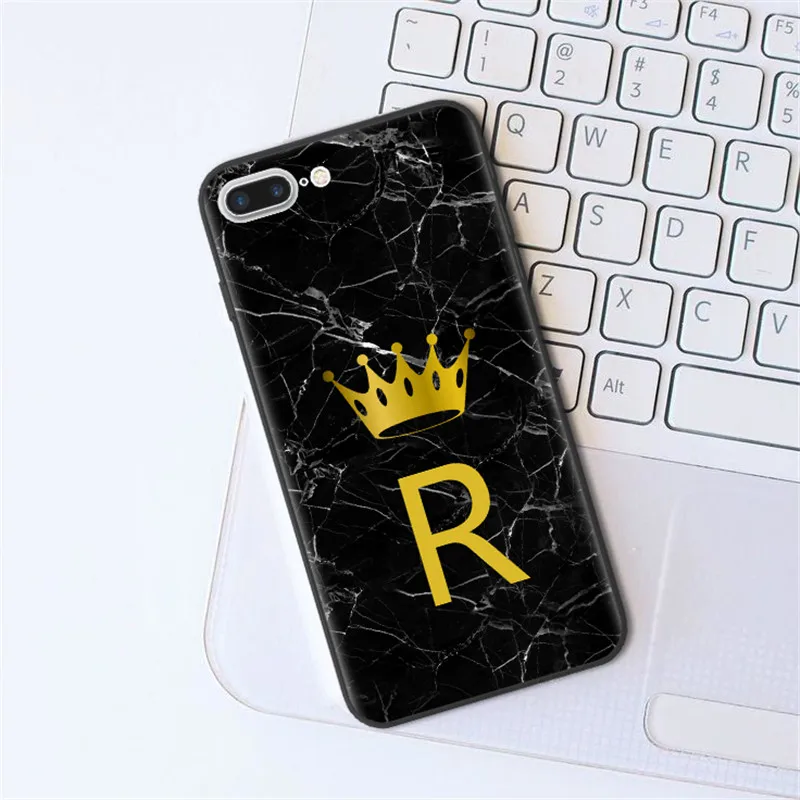 Пользовательское имя письмо монограмма черная мраморная золотая корона мягкий чехол для iPhone X 5s 5 SE 6 6s Plus 7 7Plus 8 8 plus XS Max XR - Цвет: T6985