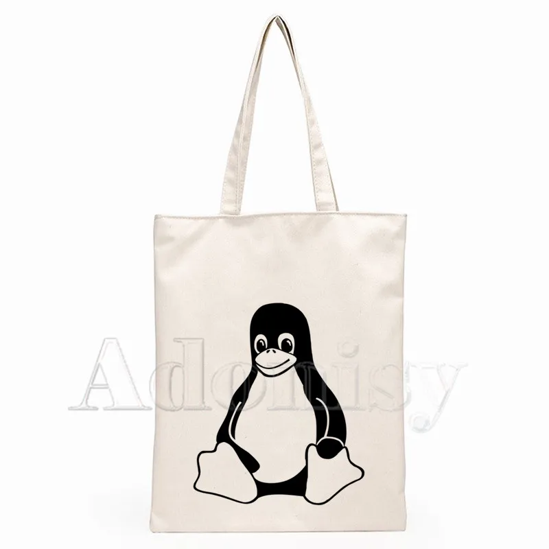 

The LINUX Penguin In A Computer Canvas Bag Large Hand Bags for Women Ladies Shopping Handbag Print Large Capacity Bag