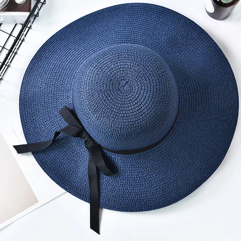 SAGACE Hat lady big along the bow visor straw hat sun hat winter autumn Straw Sunhat Women Beach Wide Brim Outdoor Travel