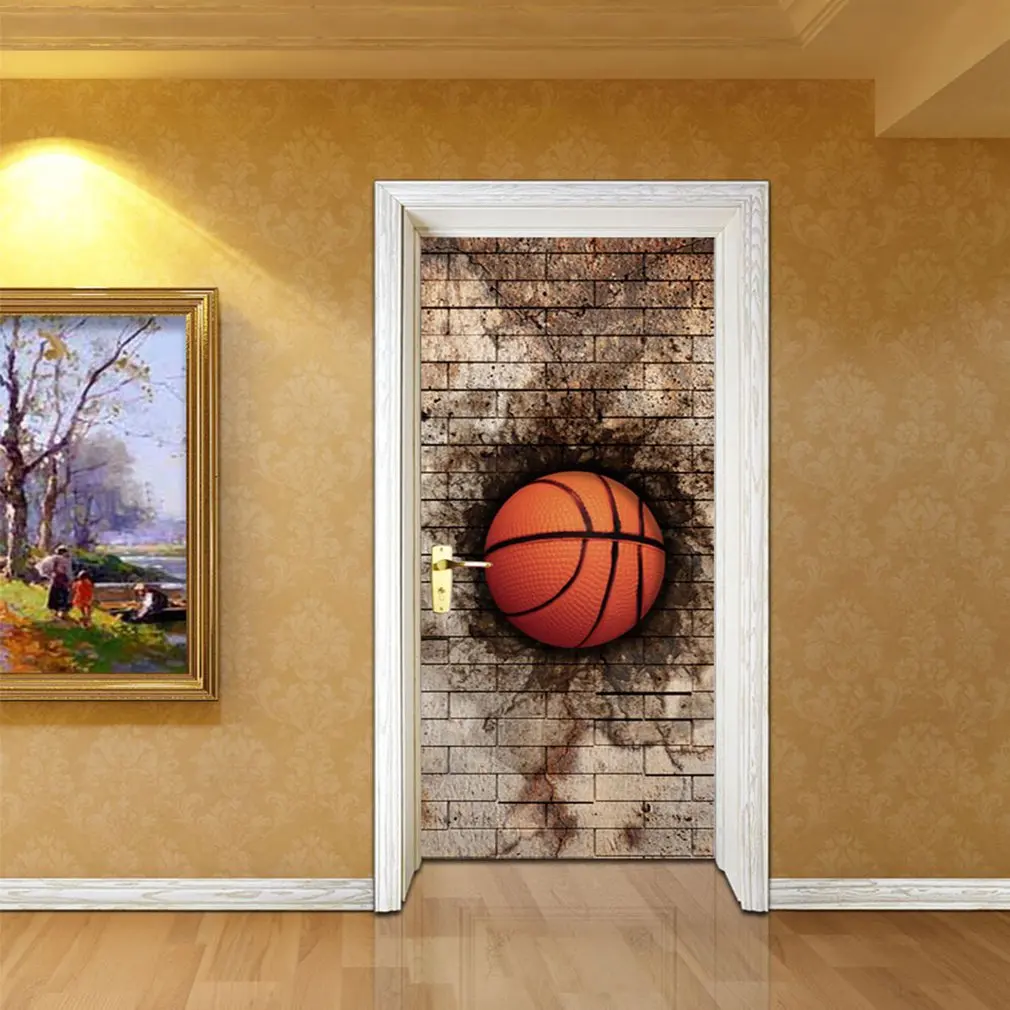 

2Pcs/set Creative Diy Door Sticker 3D Brick Wall Basketball for Boys Room Self-Adhesive Pvc Wall Stickers Home Decor Wallpaper