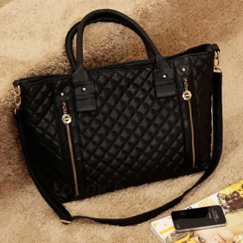 

Retro Temperament Hot Sale New Black Retro Women Office Double Zipper Lady PU Leather One-shoulder Tote Bag High Capacity Gift