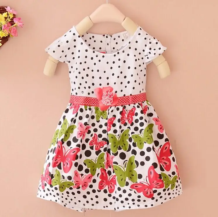 Новая одежда для малышей; детское платье для маленьких девочек; платье принцессы в горошек с бабочкой; цельнокроеное платье - Цвет: Красный