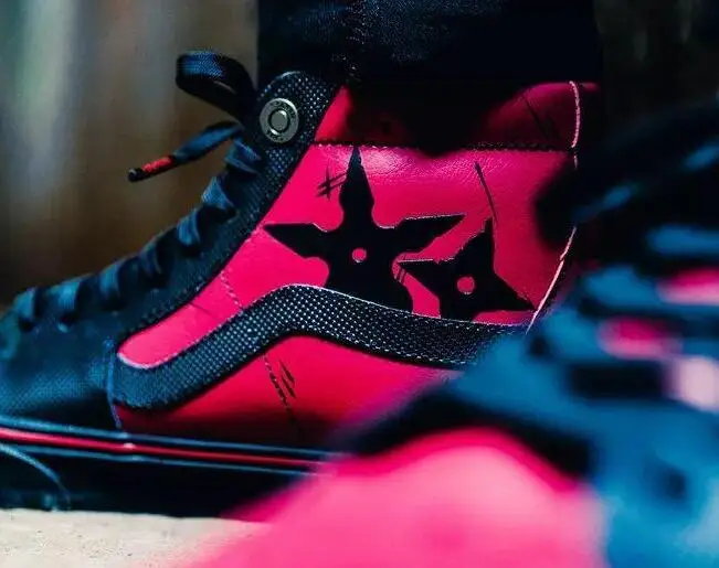 red and blue authentic vans