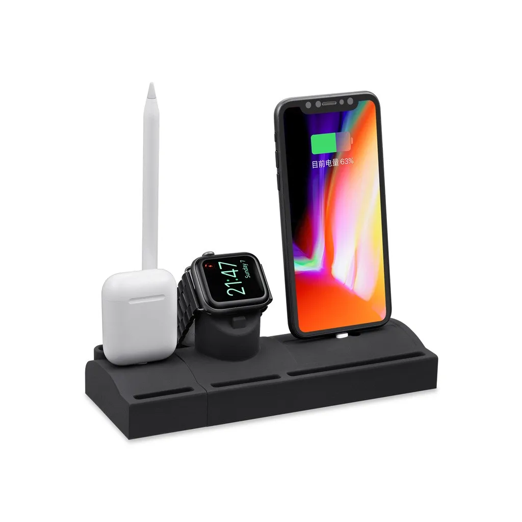 2 в 1 Силиконовая Подставка для зарядки iPhone зарядное устройство держатель док-станция для Apple Watch 1 2 3 4 для AirPods