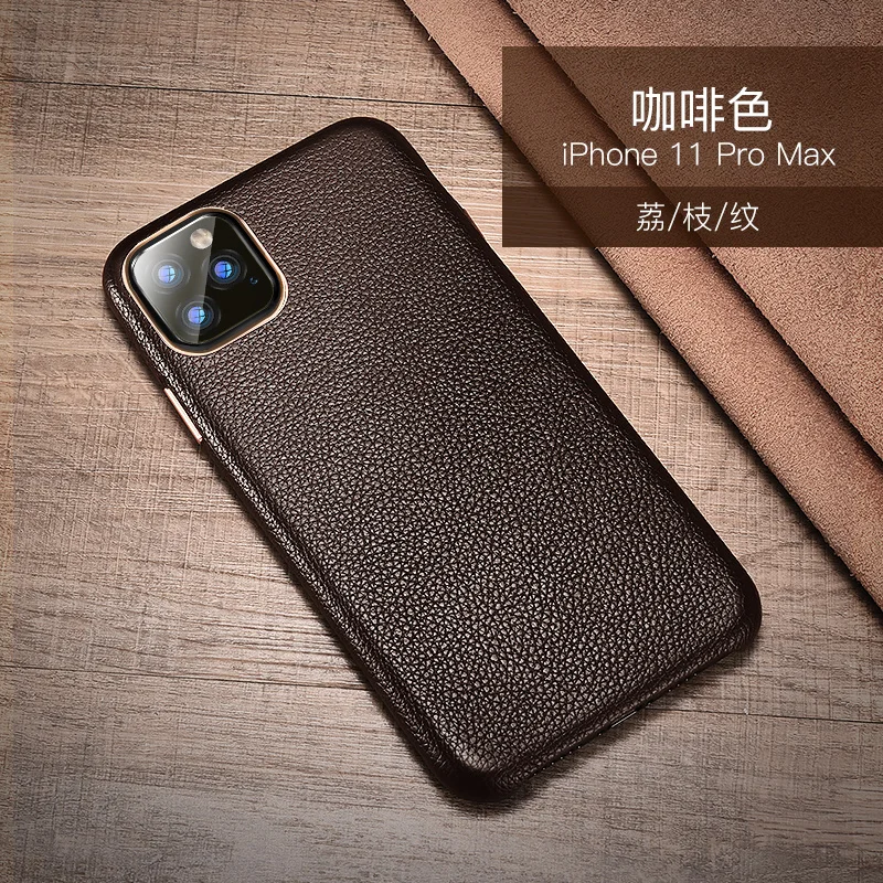 Роскошный чехол-накладка из натуральной кожи для iPhone 11 Pro Max, чехол для деловых людей, кожаный чехол с натуральным лицевым покрытием, защитный карман для телефона - Цвет: Коричневый