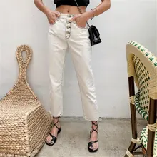 HziriP, бежевые, элегантные, однобортные, эластичные, хит, новые, прямые, простые, плюс, повседневные, свободные, однотонные, до щиколотки, джинсы, брюки