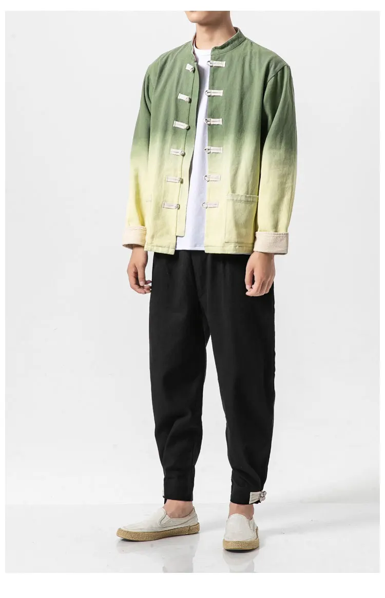 Sinicism Store, градиентные повседневные мужские куртки в китайском стиле, осень, винтажные мужские куртки, модные однобортные мужские пальто 5XL