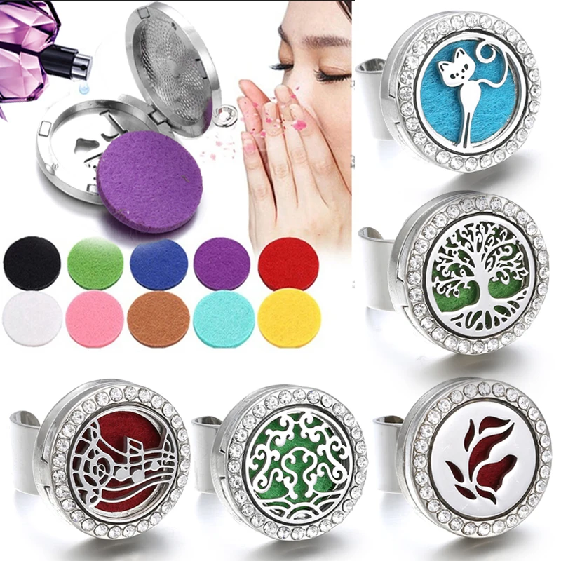 

New Aromatherapy Jewelry Essential Oil Diffuser Rings Tree of Life Stainless Steel Adjustable Open Locket Aroma Perfume Ring