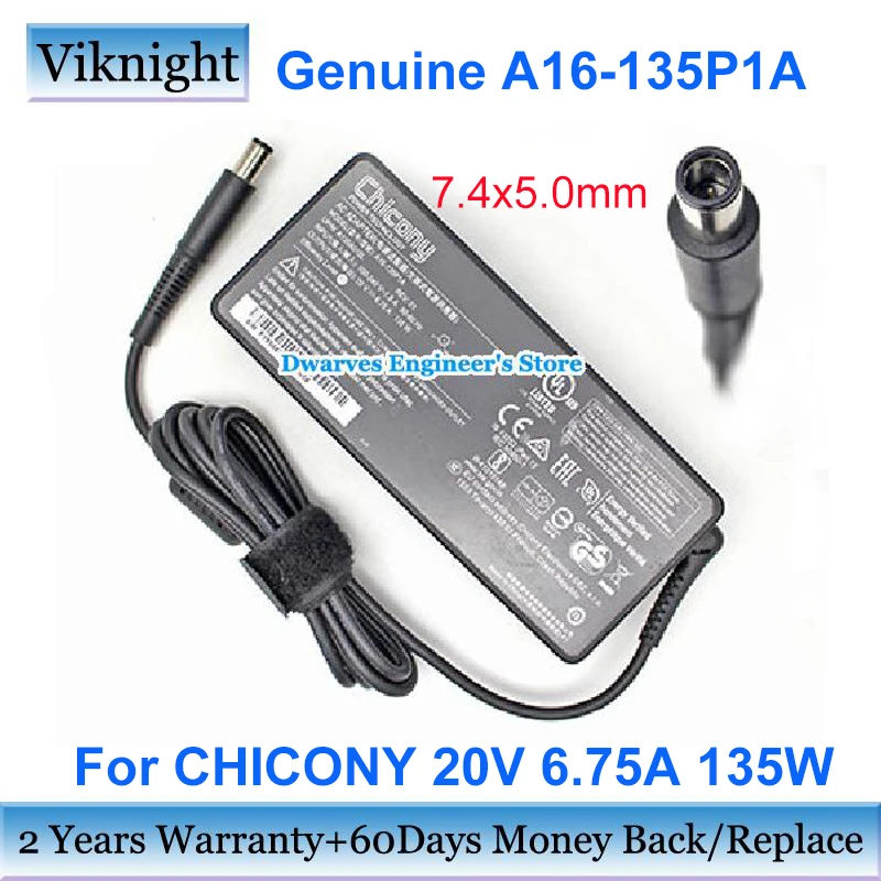 

Genuine A16-135P1A 20V 6.75A AC Adapter A135A015L Charger 135W For CHICONY Power Supply 7.4x5.0mm Round with 1 Pin