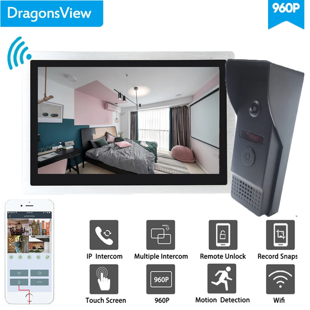 Dragonsview 10 дюймов Wifi система внутренней связи беспроводной дверной звонок камера Умный дверной звонок безопасности Android ISO мобильный телефон поддерживается