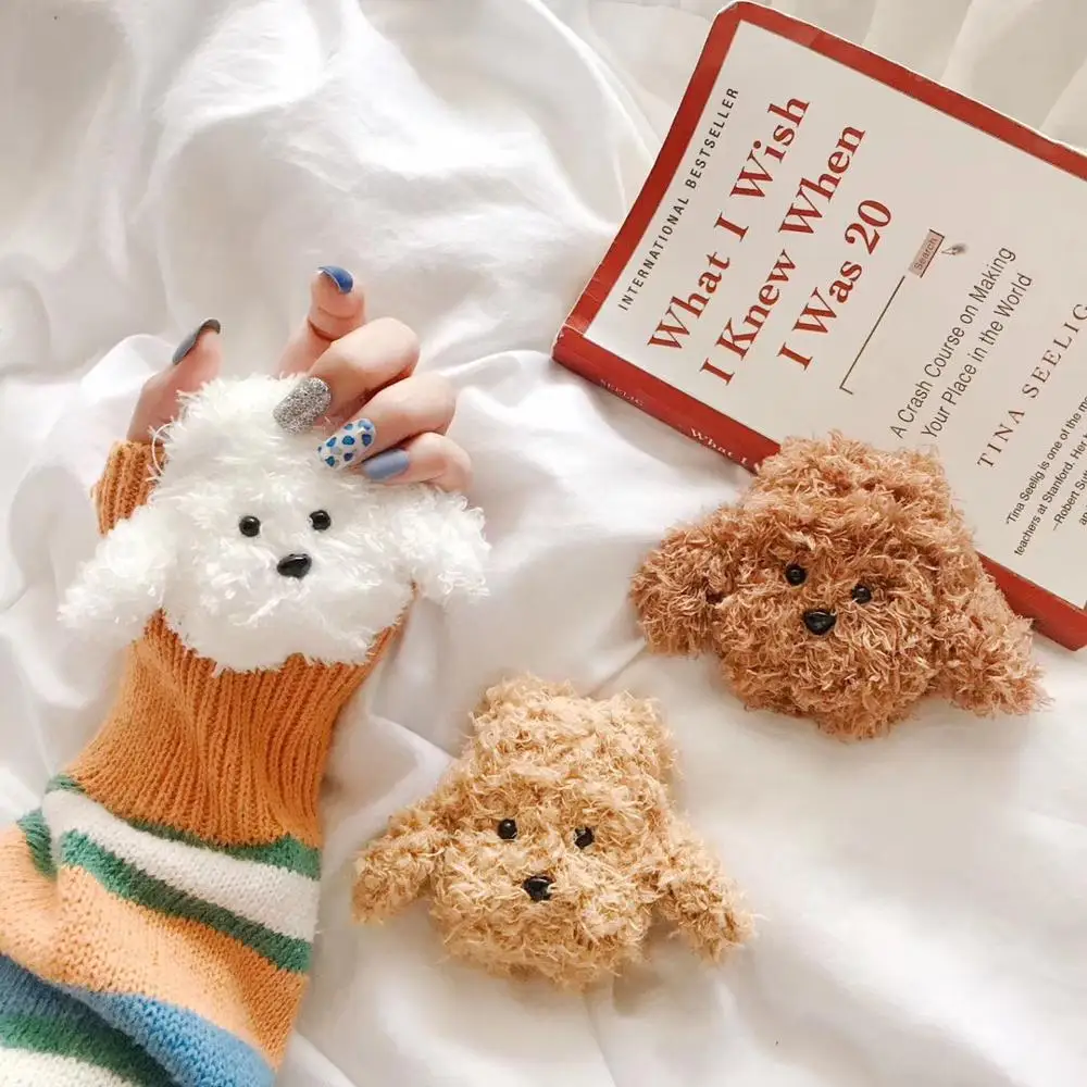 

Cute Stuffed Animal Headphone case Funny Teddy dog Bluetooth Earphone Cover Warm Fuzzy For Air pods 2 1 Cloth Charging Cases