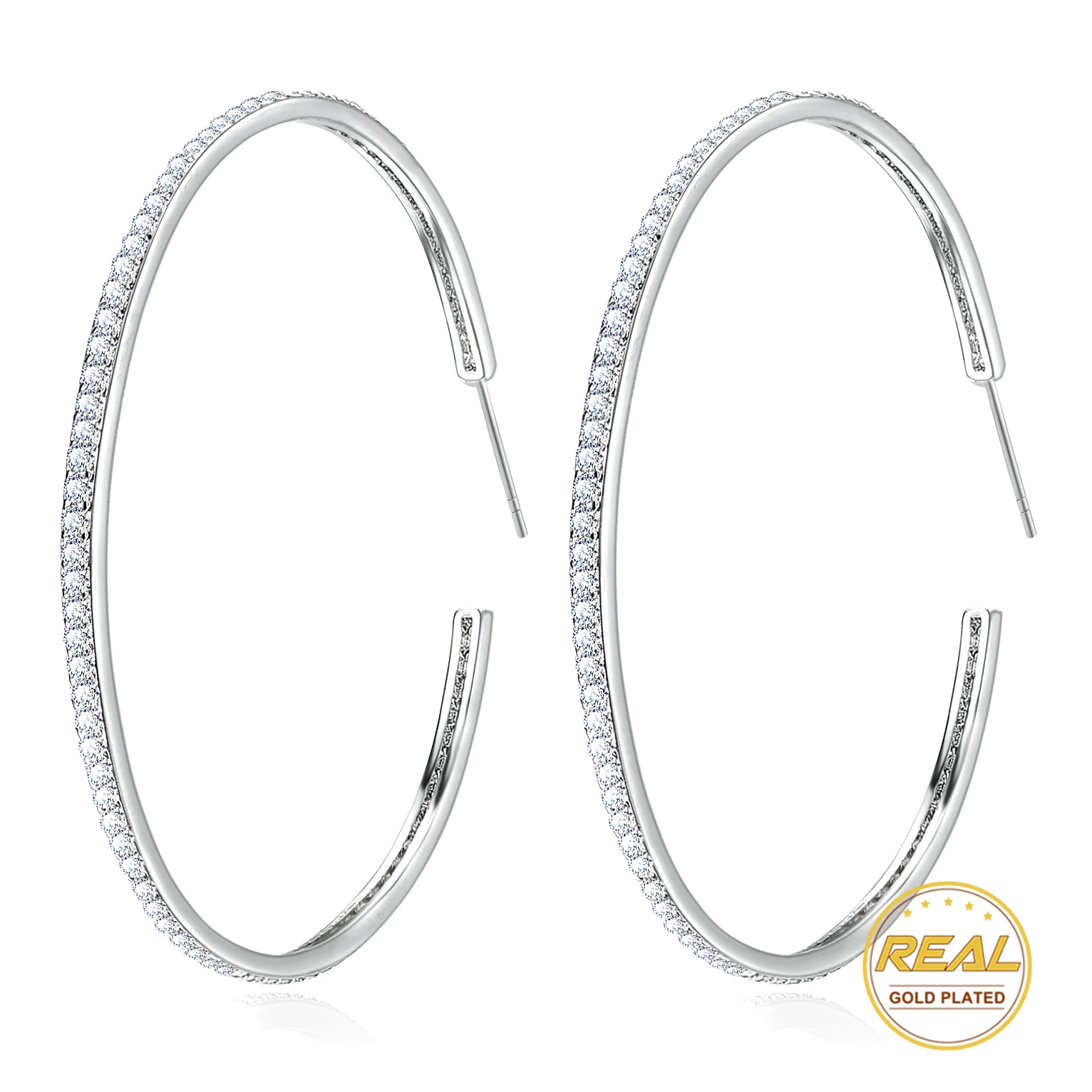 17KM Big Circle Cubic Zircon Hoop Earrings For Women Fashion Bijoux Geometric Earring Female Christmas Wedding Jewelry