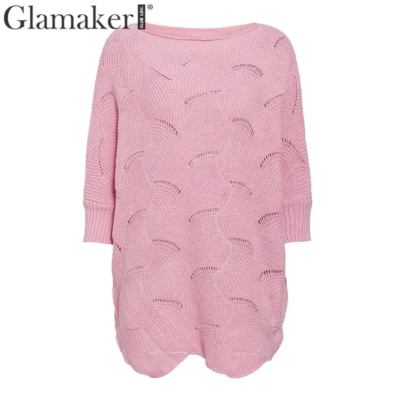 Glamaker вязаный свитер с рукавами «летучая мышь», розовые зимние вязаные пуловеры, теплая Сексуальная уличная одежда, джемпер, женский осенний свитер - Color: Pink