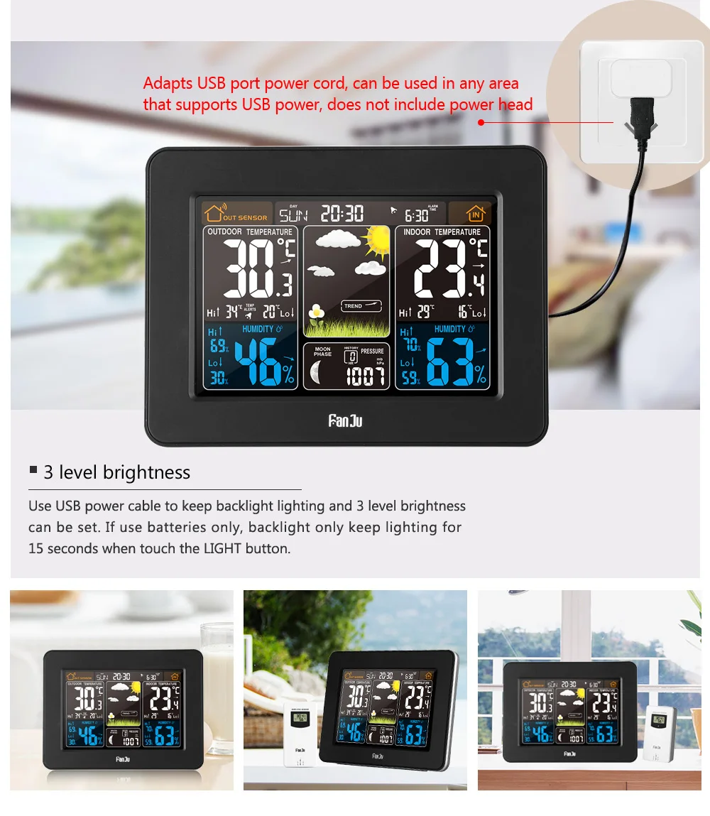 Color Screen Weather Forecast Weather Station Wireless Sensor Thermometer Hygrometer Digital Alarm Clock Barometer Forecast