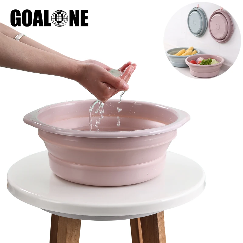 GOALONE Multi-Purpose Collapsible Basin Plastic Portable Round Folding Basin with Hanging Hole for Kitchen Outdoor Camping Wash