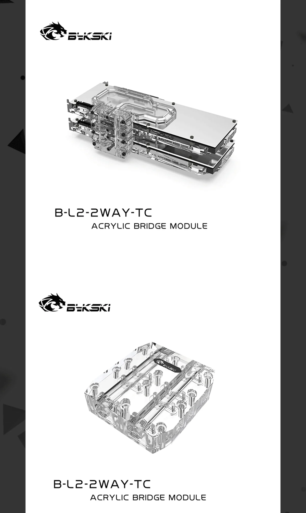 Bykski Multi Graphics Card Bridge Module, Waterway Acrylic Connection For 2/4 Bykski GPU Block with (TC series) Active Backplate B-L3-2WAY-TC B-L2-2WAY-TC B-L3-4WAY-TC B-L4-4WAY-TC  