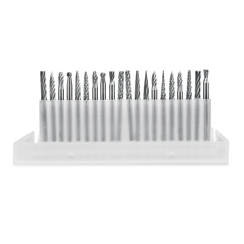 20pcs 3mm Shank Tungsten Steel Solid Carbide Rotary Files Diamond Burrs Set Fits Tool for Woodworking Drilling Carving Engravi