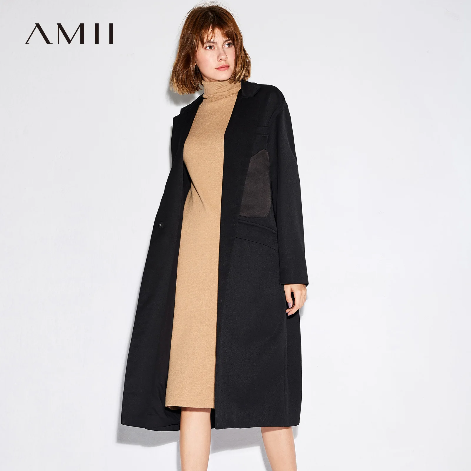 Amii минималистичный модный длинный Тренч женский осенне зимний офисный