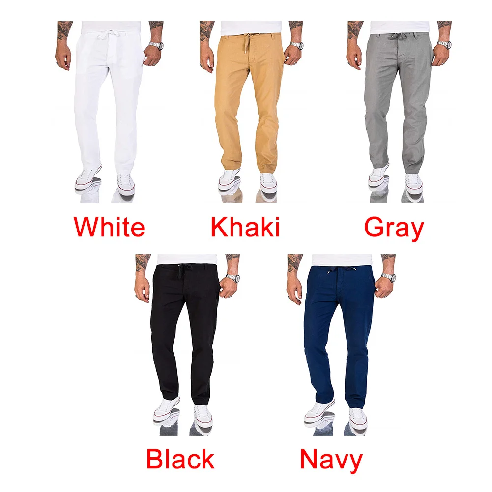 Брюки простые уличные модные повседневные из хлопка и льна в подарок однотонные с карманами мужские брюки всесезонные средняя талия повседневные тонкие