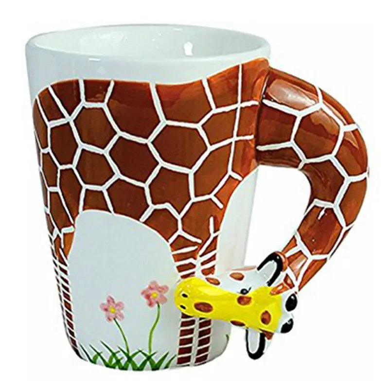 

Creative gift Ceramic coffee milk tea mug 3D animal shape Hand painted animals cup-giraffe cups and mugs