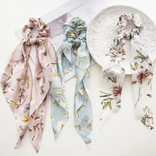 

Korean Bow Long Ribbon Hair Scrunchie Chiffon Floral Print Sweet Elastic Hair Band Ponytail Hair Scarf Hair Tie Hair Accessories