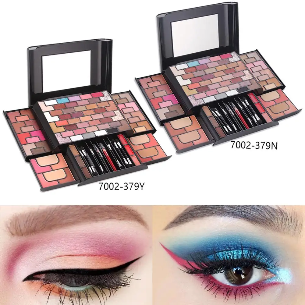 Набор для макияжа Make Up Комплект 68-Цвет тени для век 8-Цвет кисть для румян 4-Цвет рассыпчатая пудра 3-Цвет пудра для бровей губная помада Рождественский подарок