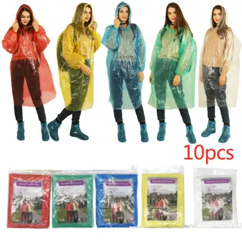 

10xDisposable Adult Emergency Waterproof Rain Coat PONCHO Hiking Travel Camping