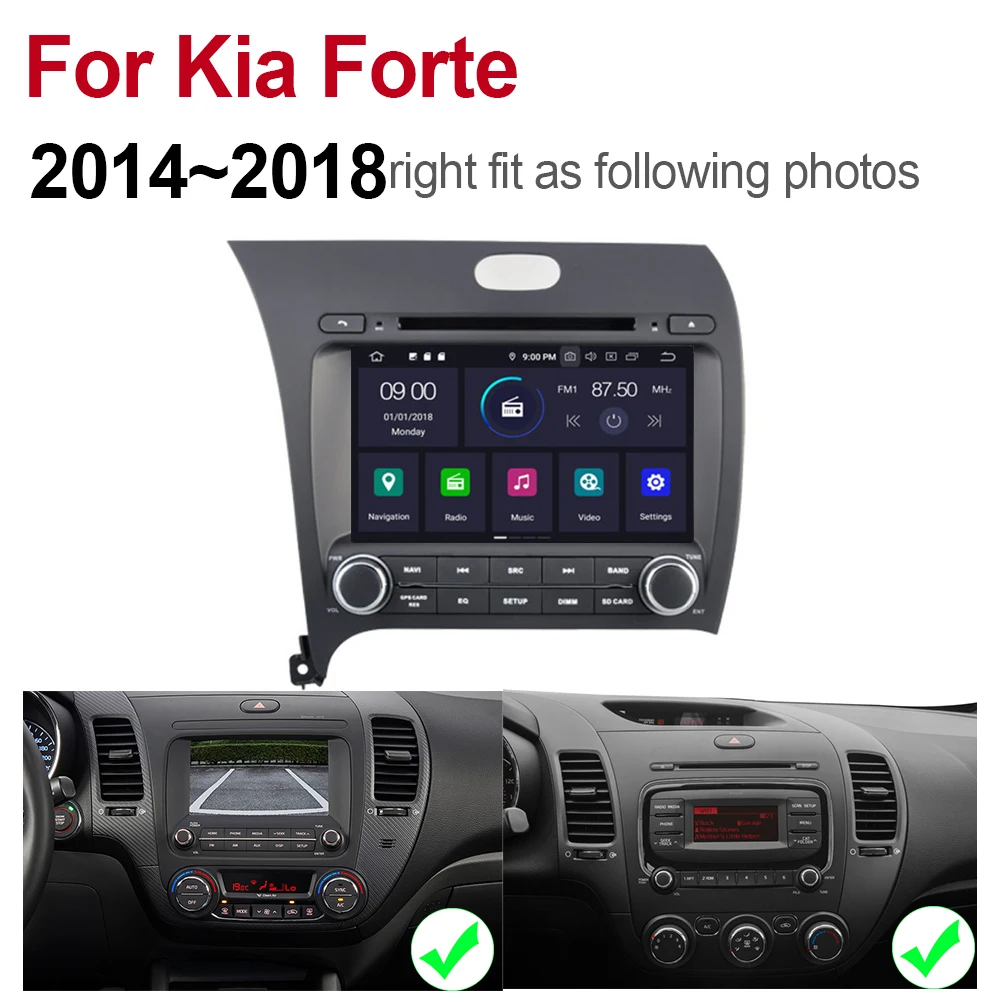 2 Din Автомобильный мультимедийный плеер Android 9 авто радио для Kia Forte~ DVD gps 8 ядер 4 Гб+ 32 ГБ Bluetooth WiFi