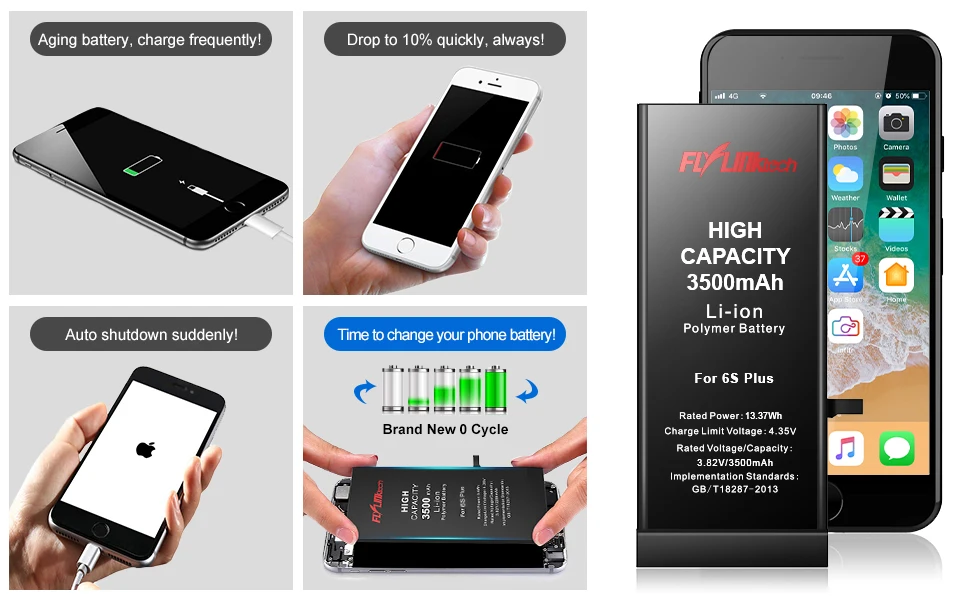 Flylinktech батареи мобильного телефона для iphone 6 6s plus Замена батареи большой емкости внутренний аккумулятор для iphone 6 plus