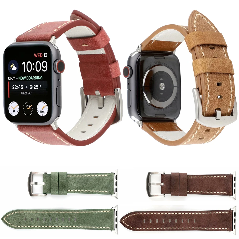 Ремешок из натуральной кожи для Apple iWatch 42 мм 38 мм 40 мм 44 мм Браслет спортивный ремешок для Apple Watch серии 5 4 3 2 1 наручных полос