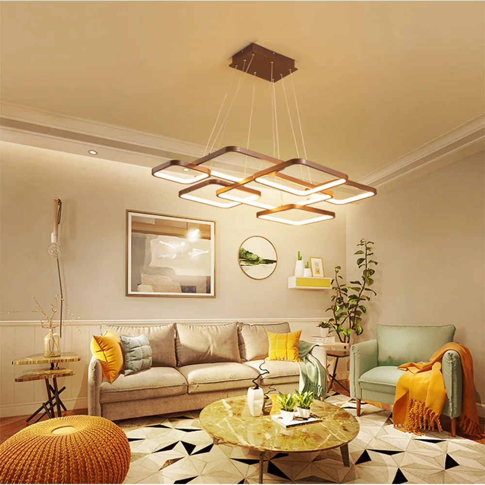 

LED Chandelier Square Geometric Bedroom Living Room Study Bedroom Home Indoor Lighting RC Dimmable chandelier light AC 110V/220V