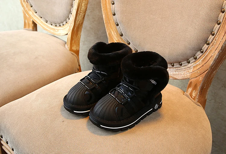 winter new children's casual shoes soft bottom plus velvet warm and comfortable 1-8 years old snow boots genuine leather