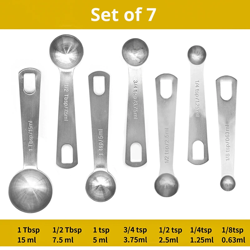 Set Of 7 - A Набор мерных ложек-сверхпрочные измерительные инструменты из нержавеющей стали для приготовления пищи на кухне и домашней выпечки - Цвет: Set Of 7 - A