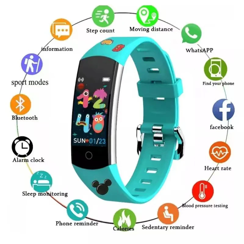 Smart Bracelet Health Fitness Sport Tracker Kids Smartwatch Monitoring Heart Rate Blood Oxygen Outdoor Exercise Pedometer Clock |