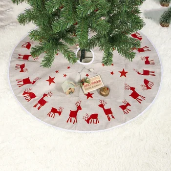 

100CM Christmas Tree Skirt Cartoon Reindeer Printed Xmas Tree Apron Holiday Home Party Decorations Christmas Tree Carpet