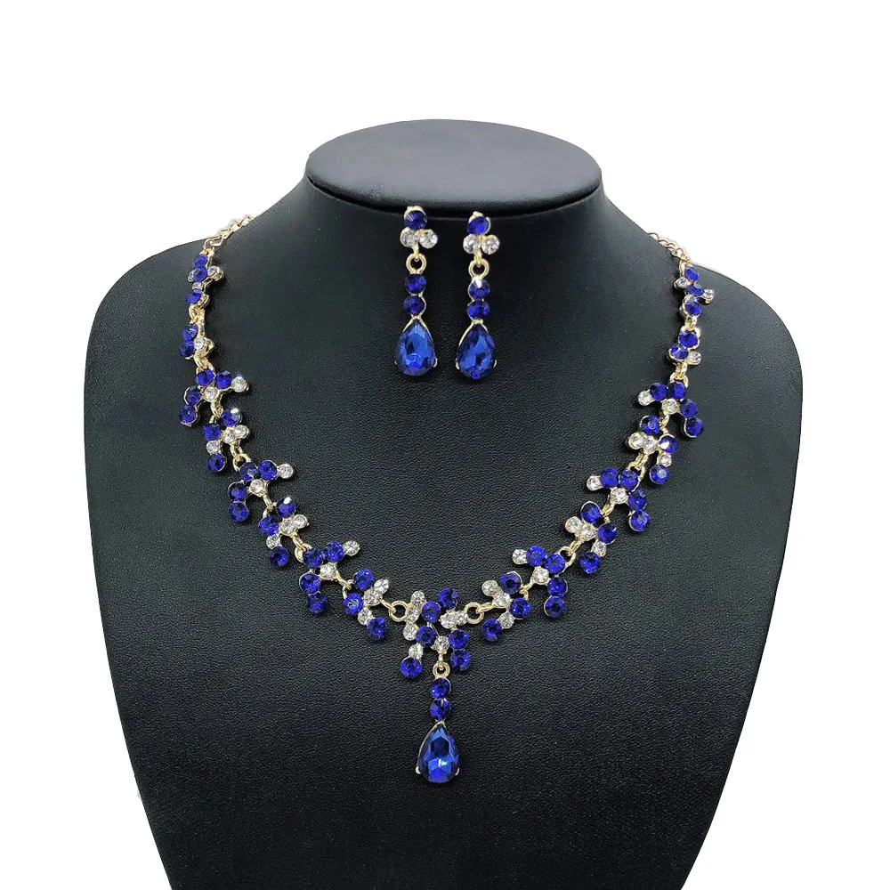 KMVEXO Crystal Bridal Wedding Jewelry Sets Women Gold Color Rhinestone Necklace Long Earrings Set Dress Accessories Bridesmaid jewelry sets jewelry set